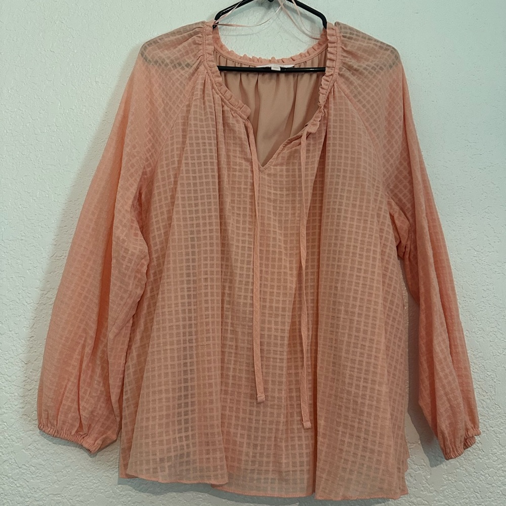 LC Lauren Conrad Pink Smocked Tie Front Blouse
